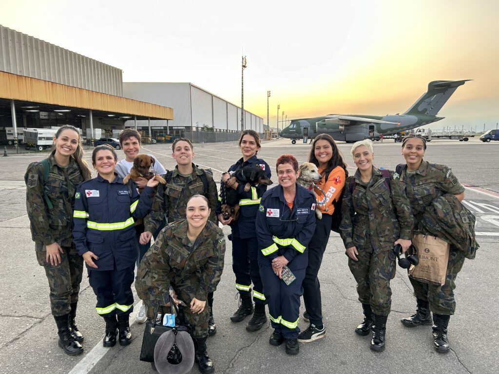 Animais resgatados na enchente do Rio Grande do Sul à caminho do Rio de Janeiro para evento de ação, com o apoio da Força Aérea Brasileira.